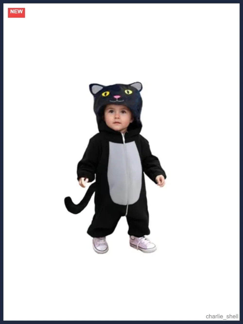 Toddler Black Cat Costume Zip Up Hooded Halloween Outfit